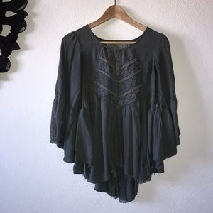 FREE PEOPLE Olive Green pleated lace top